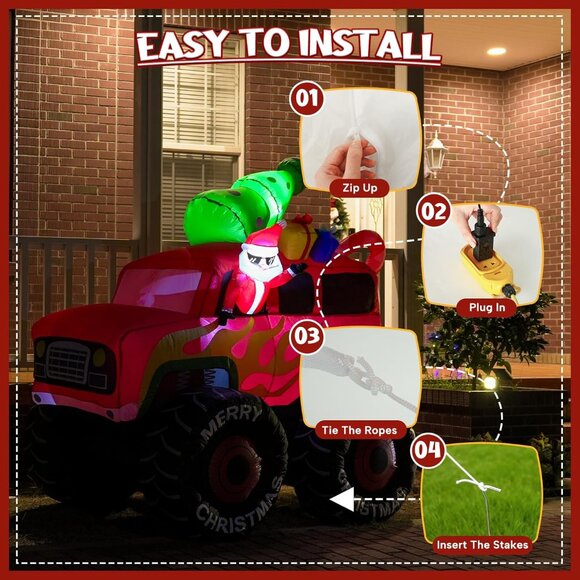 🆕7.5FT Christmas Inflatable Santa Drive Monster Truck LED Light Yard Decoration - Picture 8 of 8